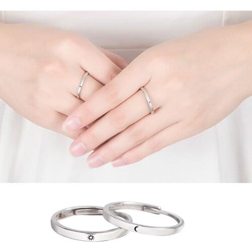 Adjustable Sun and Moon Wedding Rings for Couple Sterling Silver High Polish Wedding Ring for Him and Her BH