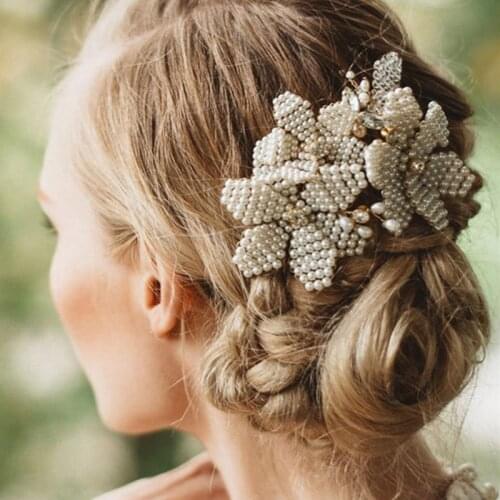 TUANMING Luxury Gold Hair Accessories Handmade Pear Women Hair Comb Crystal Hair Clip Headpiece Wedding Bridal Hair Jewelry Prom