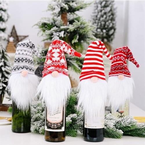 2021 Christmas Faceless Doll Wine Bottle Cover Champagne Decoration Tableware Knitted Accessories Xmas Tree Decor Party Favors