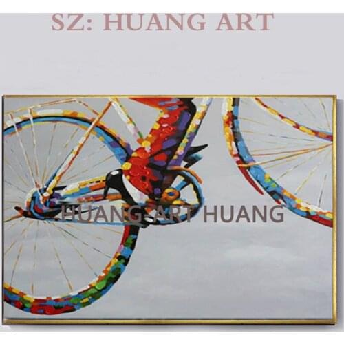 Hand-painted real images abstract oil painting knife painted on the canvas painting of bicycle home decoration to the living roo