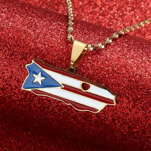 Heart Puerto Rico Map Color Flag Pendant Necklaces Gold Color Silver Color PR Puerto Ricans Jewelry Gifts
