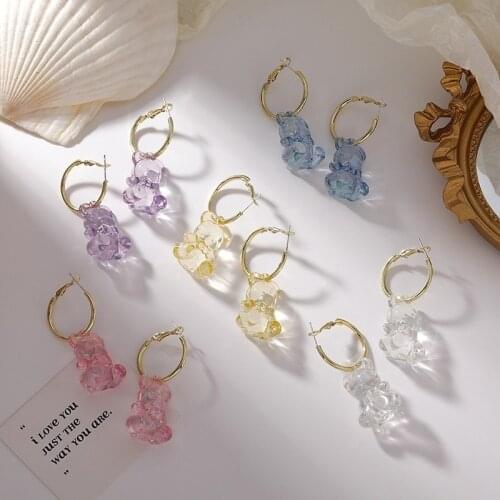 1 Pair Cute Colorful Acrylic Transparent Bear Earrings for Girl Jewelry Accessories Birthday Party Gift Animal Earrings