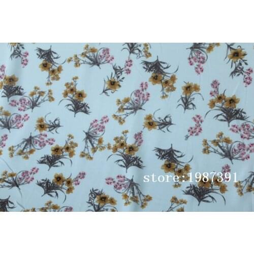 150cm width chiffon fabric small flowers pattern light blue background can see through for skirt suit-dress headband CH-7382