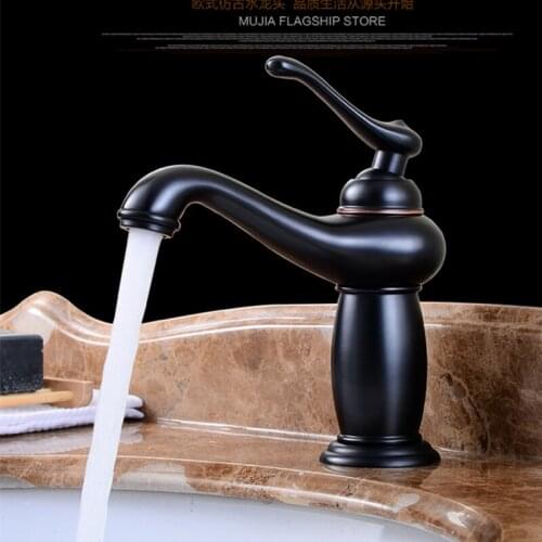 Basin Faucets Black Oil Brushed Brass Faucet Bathroom Single Handle Deck Mounted Hot/Cold Sink Mixer Water Tap solid copper