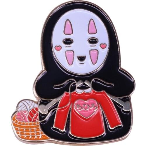 Knitting no face hard enamel pin yarn basket brooch cute craft badge creative anime jewelry