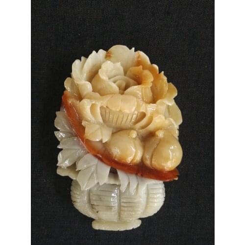 YIZHU CULTUER ART 100%Natural China Jade Hand-carved Exquisite Pendant Necklace Basket Flower Amulet Gift