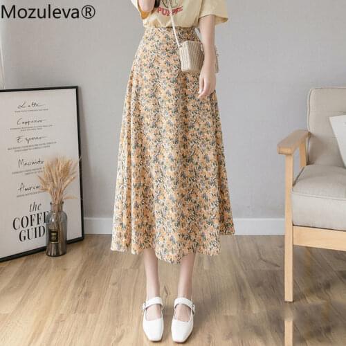 Mozuleva 2021 Spring Summer High Waist Chiffon Women Skirts Casual Floral Print Female Skirt Maxi Beach Skirt Plus Size S-3XL