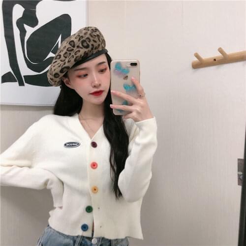 Woman Sweaters Cardigan Rainbow High Waist Long Sleeves Knitwear Womens Early Cardigan Loose Outer V-neck Top Sweater Coat