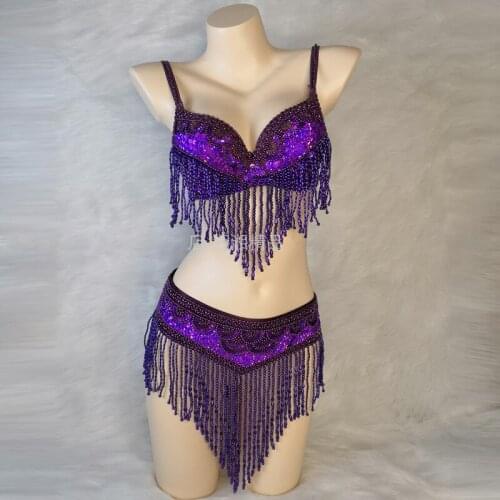 New Belly Dance Costume Sequins Beaded Fringe Bikini Performance Suit Sexy Latin Dance Performance Costume Adult Female DL6273