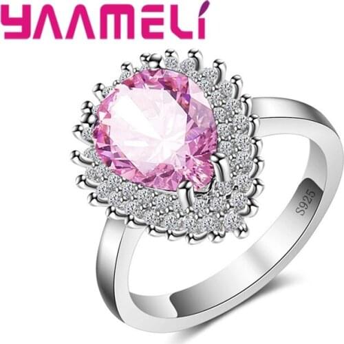 Fashion Classic Drop Shape 6 Colour Cubic Zirconia Crystal 925 Sterling Silver Ring Women Female Party Jewelry