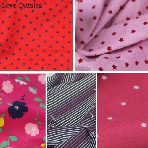 100% Cotton RED PINK Star ROSE RED Polka Dot Color Flower Stripe Slim Corduroy Fabric for Spring Apparel Dress Shirt Pants Tissu