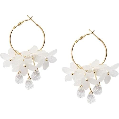 2019 Trendy Elegant Hoop Earrings Acrylic Korean White Crystal Water Drops Long Dangle Pendant Earrings Fashion Gift