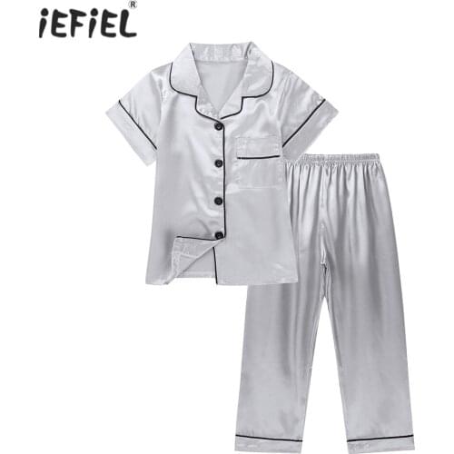 2021 Children Kids Pyjamas Silk Satin Tops Pant Autumn Winter Long Sleeve Sleepwear Nightwear Girls Boys Pajama Sets Kids Gift