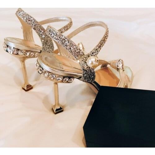 2021 New Rhinestone Women Sandals Solid Open Toe High Heels Shoes Women Fashion Party Wedding Shoes Ladies Sexy Sapatos Feminino