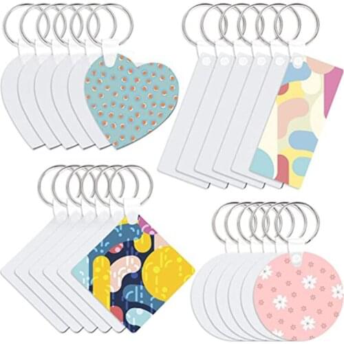 24 Pcs Sublimation Blank Keychains Thermal Transfer Key Chain Double-Side Printed MDF Keyrings with Split Rings Drop shipping