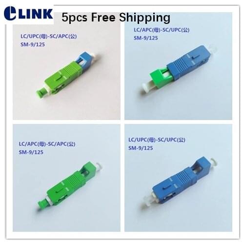 5pcs LC-SC hybrid adapter female to male VFL use SM MM APC fiber optic connector ftth coupler free shipping factory ELINK
