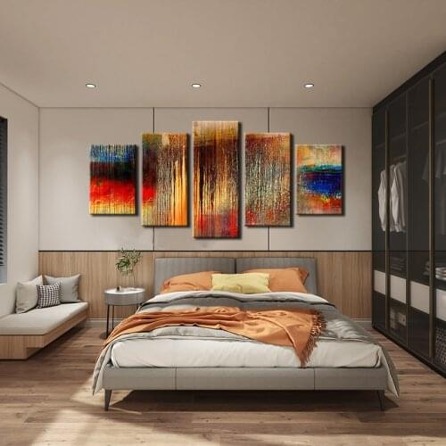 5pcs Minimalist Abstract Wall Poster Modern Style Canvas Print Red Texture Painting Contemporary Art Room Decoration Picture