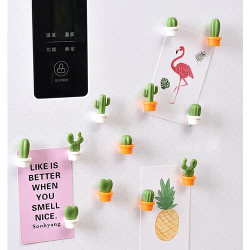 6pcs Fridge Magnets Cute Mini Succulent Plant Vase Set Magnet Button Cactus Refrigerator Message Sticker Decoration Accessories