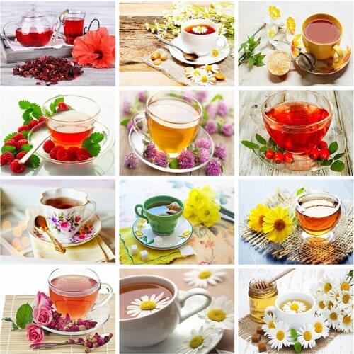 HUACAN 5d Diamond Painting Flower Tea DIY Mosaic Rhinestones Pictures Diamond Embroidery Landscape Handicraft Wall Art