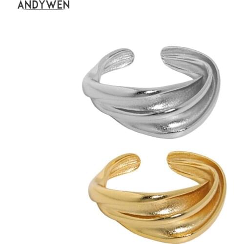 ANDYWEN 925 Sterling Silver Gold Twist Rings Resizable Adjustable Women Luxury 2021 Women Wedding Jewelry Gift Party Ring