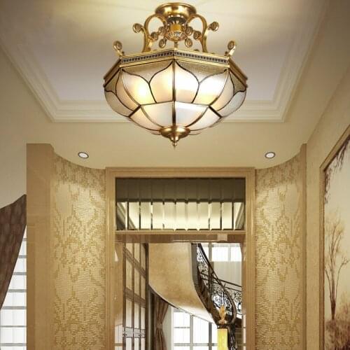 Free Shipping D51cm H59cm Art Decration 90-265V Bronze Glass Style Design Ceiling Lamp Copper Luster E27 LED Ceiling Lighting