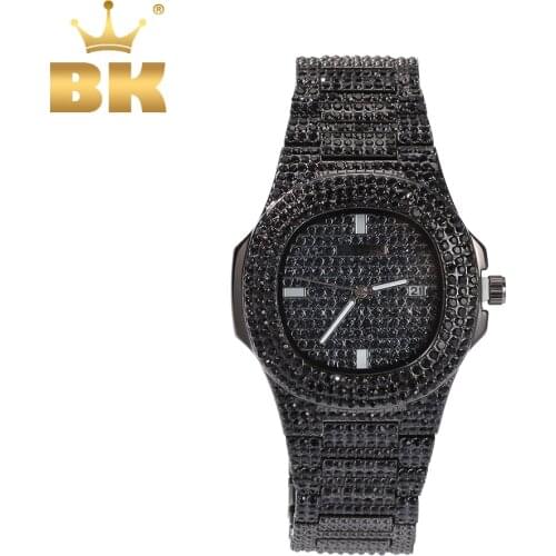 THE BLING KING Mens Watch Iced Out Rhinestone Diamond Watch Quartz HIPHOP Watches With Stainless Steel Watch Clock relogio