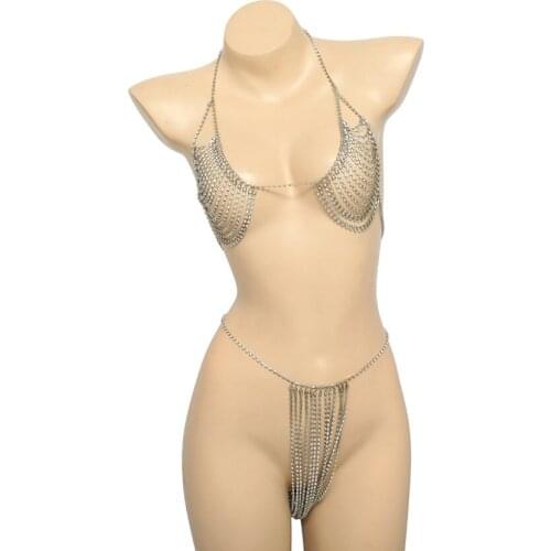 Fashion GOLD Color Bra And Waist Chain Jewelry Rhinestone Multilayer Women Sexy Beach Bikini Bralette Jewelry