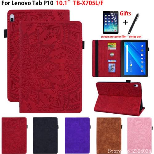 Case For Lenovo Tab P10 TB-X705L TB-X705F 10.1" Cover Coque Funda Tablet Embossed Silicone PU Leather Stand Shell Capa +Gift