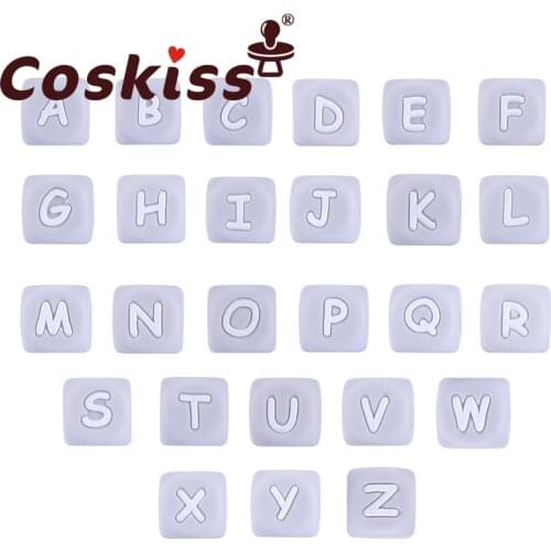 Coskiss 100pcs Grey Letter Silicone Beads Food Grade Silicone Beads Baby Teether Silicon Beads Baby Teething Necklace DIY