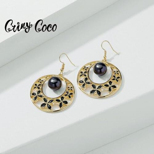 Hot Sale Pearl Dangle Earrings Fashion Gold Color Circle Jewelry Big Hollow out Drop Earings Earring 2020 Jewelry for Women