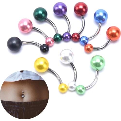10Pcs Colorful Stainless Steel Faux Pearl Belly Button Rings Navel Piercing Barbell Body Jewelry Decoration Accessories Women