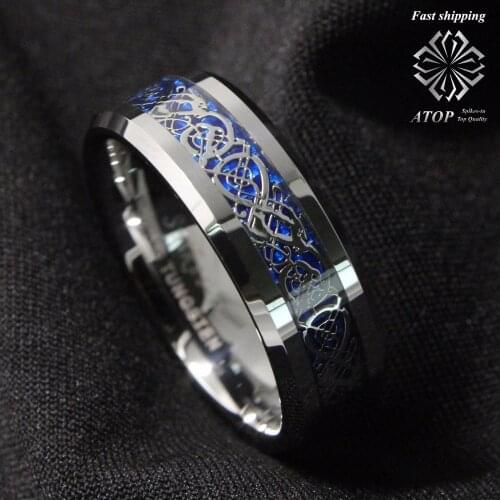 8mm Silvering Dragon Tungsten Carbide Ring Mens Jewelry Wedding Band Free Shipping