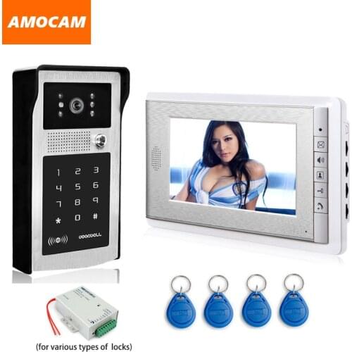 7" LCD Video Doorbell Kits Door Phone Intercom System Aluminum Alloy Panel Camera Password ID IR Night Vision Call and Intercom