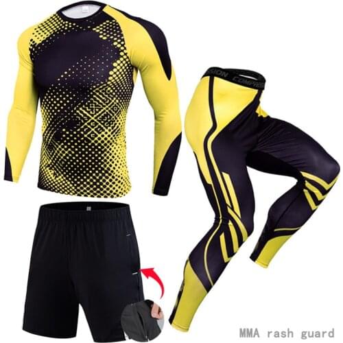 Compression Sportswear clothing 3-piece set Mens Quick Dry set Sport Running MMA rash guard Male Joggers Gym Fitness tracksuit