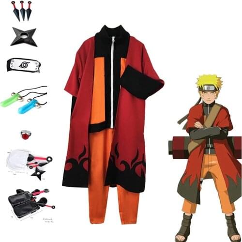 Akatsuki Cosplay Costume Uzumaki Clothing Shippuden Second Uniform and Headband Kunai Adult Halloween Garment Christmas Dress Up