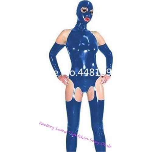 Latex Rubber Bodysuits with Hoods Mask Bodysuits exotic apparel Black Zip Sexy Costume zentai women lingerie set
