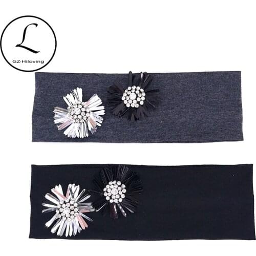 Gzhilovingl Summer Ladies Girls Sequins Floral Headbands 2019 Luxury Women Glitter Rhinestone Cotton Elastic Hair Band Headwear