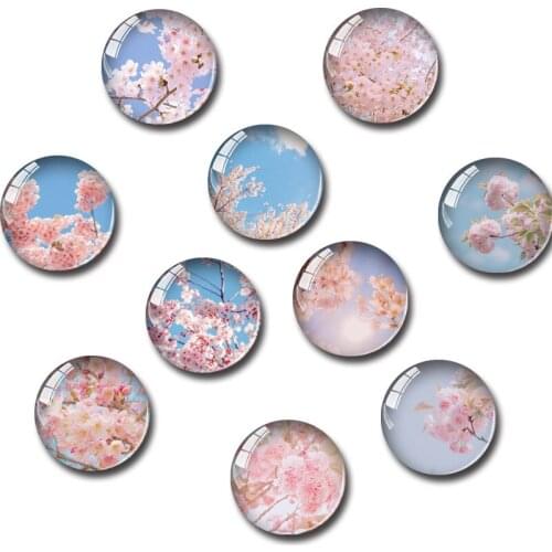 Cute Flower Landscape Pattern Fridge Magnet Glass Round Refrigerator Magnetic Sticker Home Decor Style Send Randomly