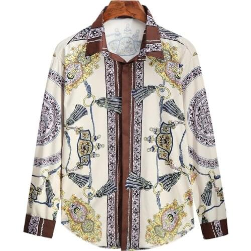 Mens Baroque Floral Dress Shirts 2021 Luxury Royal Print Long Sleeve Shirt Men Party Wedding Prom Tuxedo Shirt Man Chemise Homme