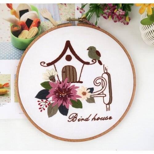 DIY Embroidery Kit Cross-Stitch Set with Frame for Beginner Flower Pattern Printed Handmade Sewing Arts Painting Craft Kit