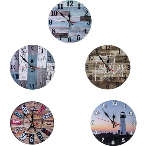 Wall Hanging Clock Industrial Style Retro Round Silent Clocks with Landscape Printing Office Home Decoration