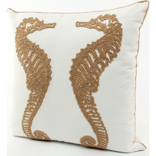 Embroidery Marine Biology Sea Horse Cushions Covers Embroidered Cushion Cover Sofa Chair Seat Decorative Pillow Case