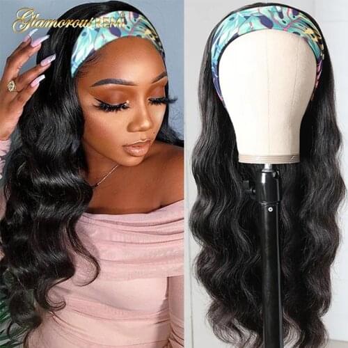 Body Wave Human Hair Wig Brazilian Full Machine Made Scarf Body Wave Wigs For Women Human Hair Headband Wig Natural Black Color