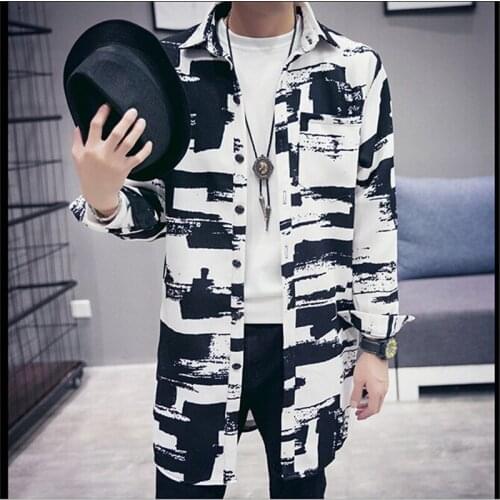 Autumn and winter long couple windbreaker mens Japanese trend coat mens fashion slim windbreaker