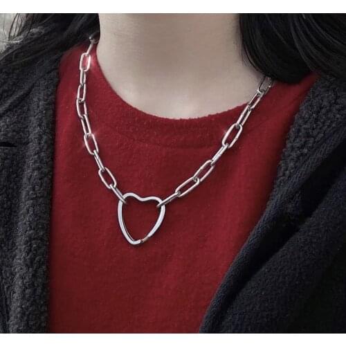Ladies Fashion Punk Jewelry Geometric Hollow Heart Party Pendant Necklaces Hip hop Vintage Clavicle Chain Necklaces For Women