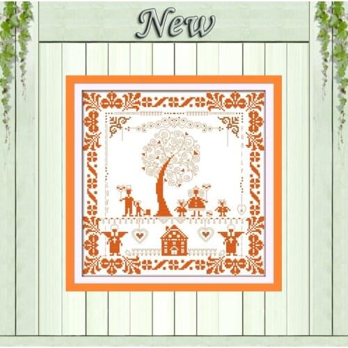 Happy tree scenery home decor painting counted print on canvas DMC 14CT 11CT Chinese Cross Stitch Needlework Set Embroidery kits