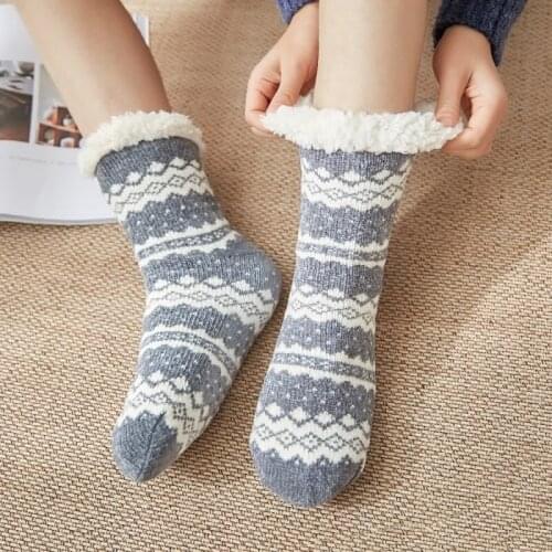 Fluffy Socks Winter Warm Plush Non slip Grip Sleeping Fuzzy Soft Female Womens Floor Jacquard Slipper Short Sock Casual 2021 New