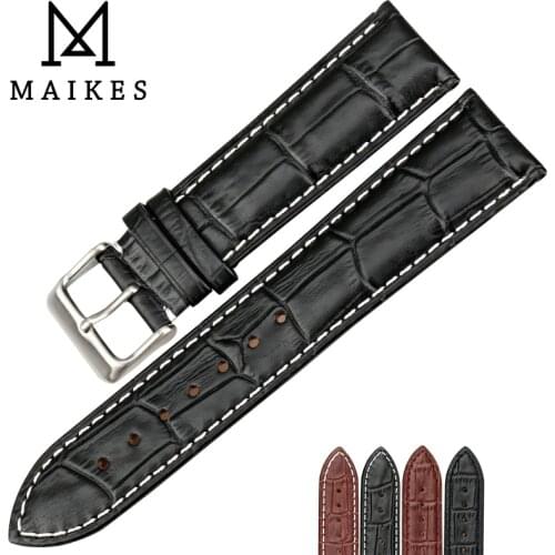 MAIKES Quality Leather Watch Strap White Stitching 18mm 19mm 20mm 22mm 24mm Watchband Watch Accessories For Casio Watch Band