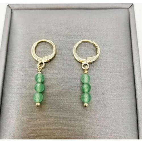 Faceted Emerald Bar Earrings Simple Classic Natural Stones 14K Gold Filled Hoops Exquisite Elegant Drop Earrings For Women Gift