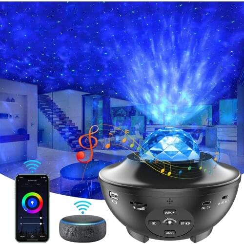 WIFI Smart Galaxy Star Starry Projector Ocean Wave Bluetooth Night Light Voice Control Music Player LED Projector Lamps